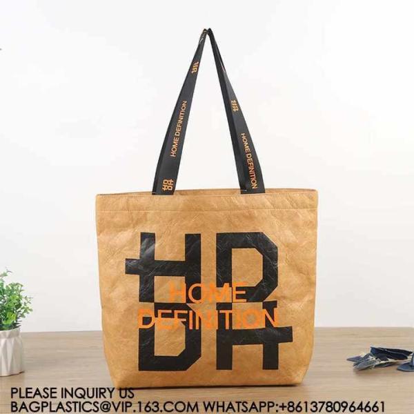 Untearable Washable Promotional Recycled Custom Logo Printed Waterproof Washable Coated Tyvek Kraft Paper Tote Bag