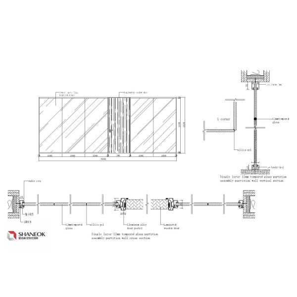108mm Single Glass Partition Wall Mounted Tempered Glass