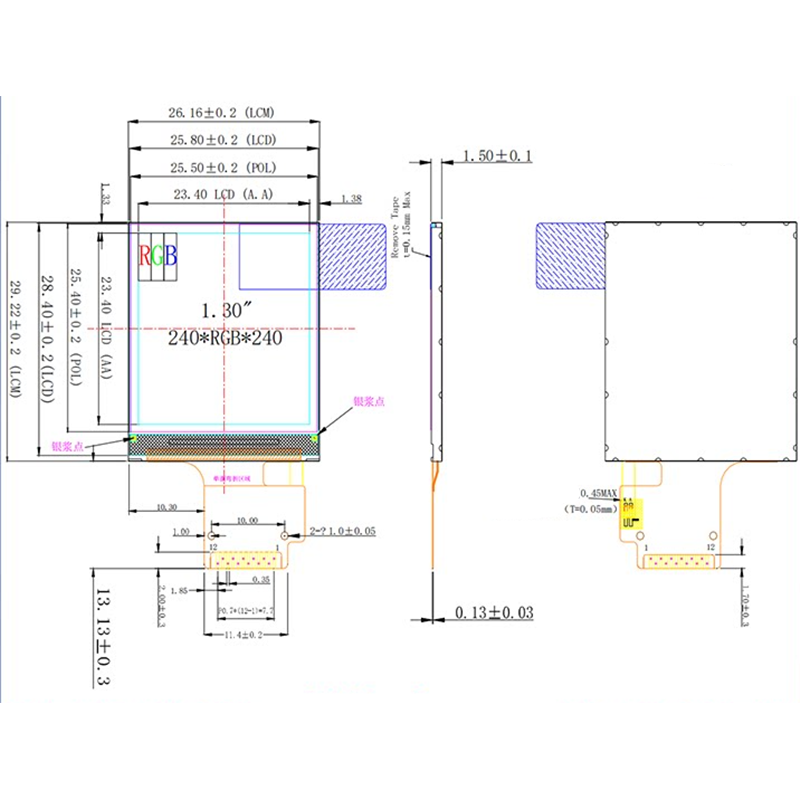 1. 30 inches, driven by ST7789, round TFT high-definition display panel, bare screen, 12/24 pins, available in soldered or plug-in type
