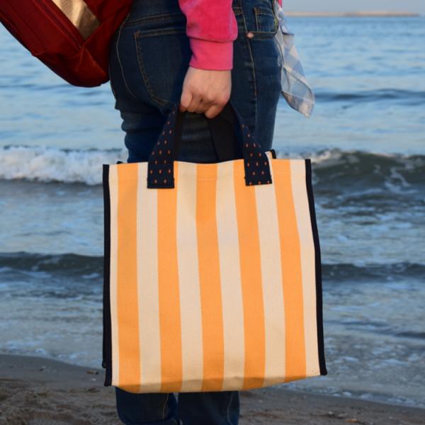 Large-Capacity Stripe Canvas Handbag Women Bag  Simple Supermarket Green Shopping Bags