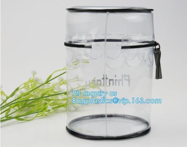 clear cylinder circular promotional storage pvc zipper closure cosmetic bags, barrel bags, cylinder packing vacuum cup p