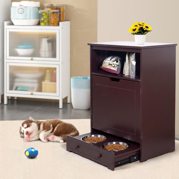 E1 MDF Board Pet Feeder Station Cabinet 580x340x820CM With 2 Stainless Steel Basins