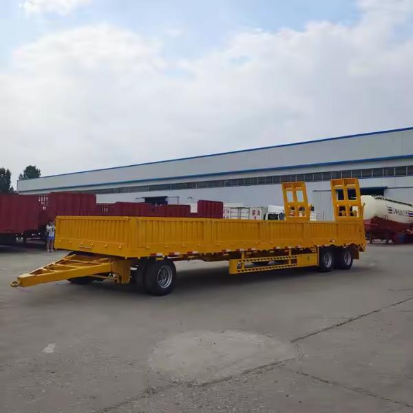 Farm 2-Axles Flat Platform Flatbed Drawbar Full Trailer With Ladder