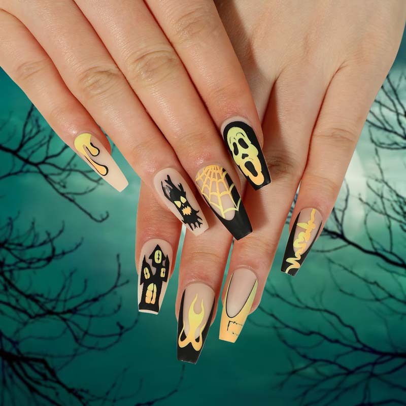 Glossy Halloween Abs Holiday Artifical Nails No Nail Damage