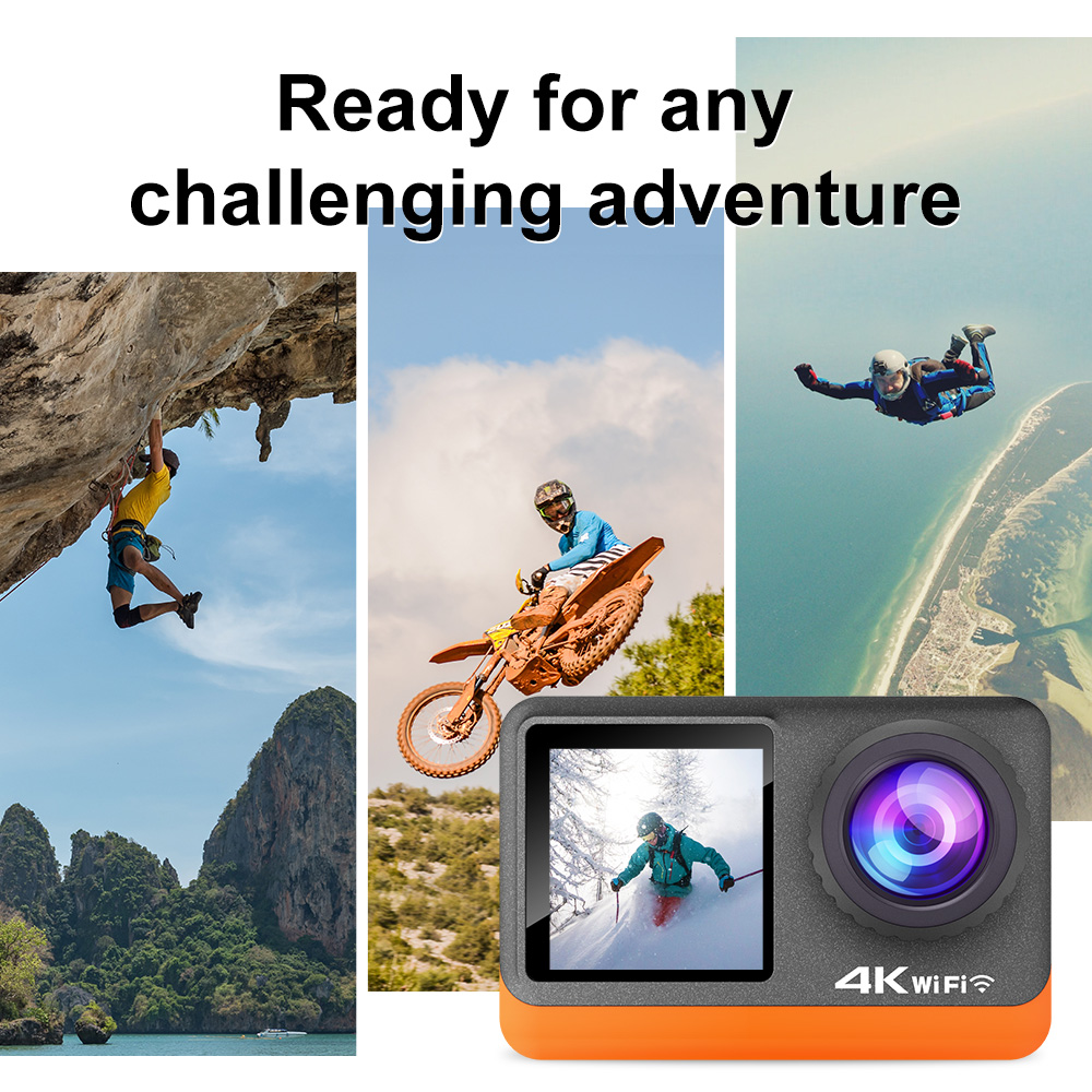 4K Waterproof Sports Action Camera with 170 Wide Angle Dual Touch Screen WiFi 30m Housing 2.4G Remote Control for Outdoor Use