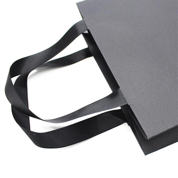 Black Wedding Jewelry Branded Paper Bags With Grosgrain Handle Gold Foil Logo