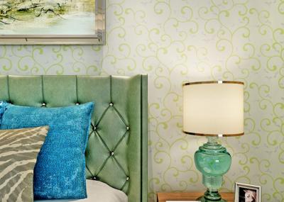 Green and Silvery Washable Vinyl Wallpaper , Modern Living Room Wall Covering