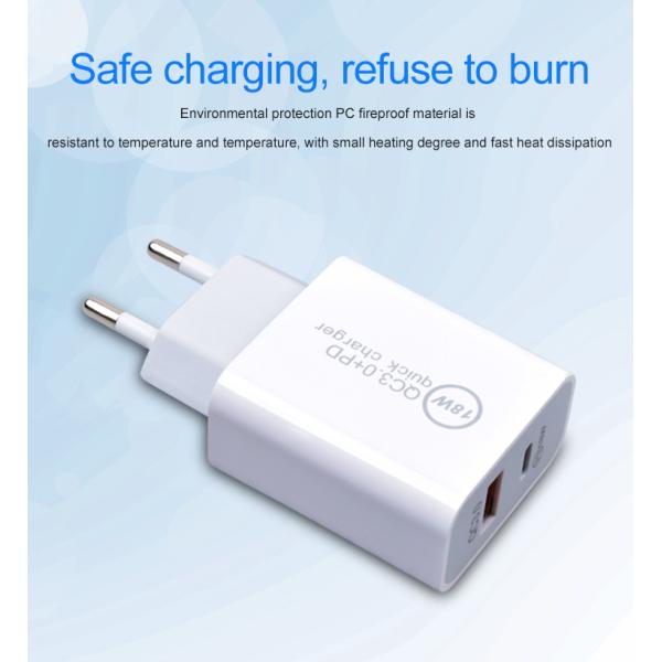 Заряжатель стены USB c порта 18W обязанности 2 Qualcomm 3,0 быстрый