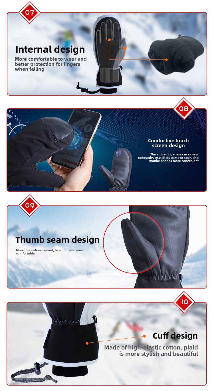 Winter Activities Ski Gloves Custom Logo Outdoor Waterproof Thermal Polyester Lightweight Full Finger Mittens Snowboarding