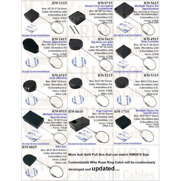 RW1715 Square Security Tether Plus Size Customizable Wire Rope Ring Catch