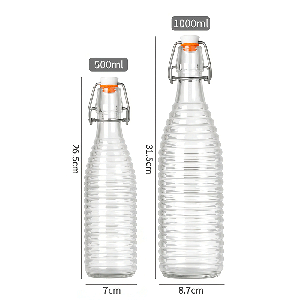 Solent Ringed Glass Swing Top Bottle Airtight Beverage Container with Leakproof Seal Ringed Texture