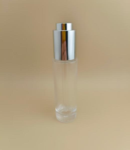 Flacon compte-gouttes rond et long K-GBL30 au design délicat, transparent et lisse, pour essence