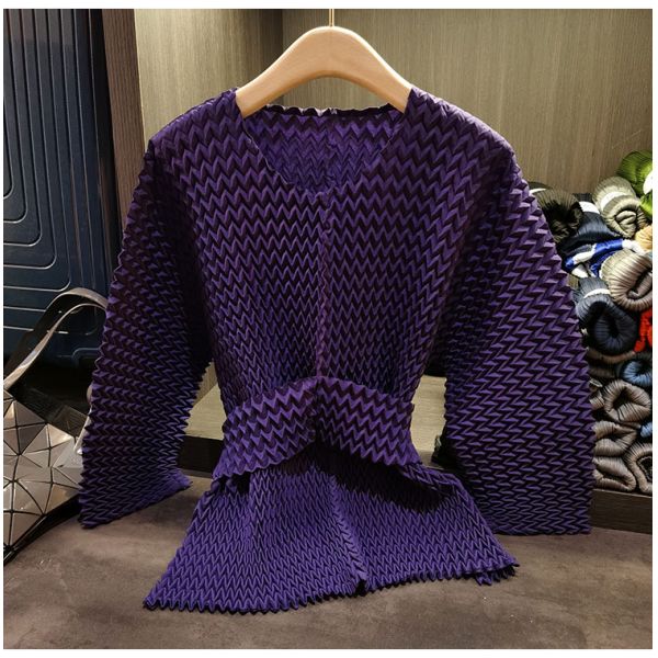 Western Commuting Waist Compression Pleated Top Wide Leg Pants Two-piece Set 2024 Autumn New Fashion Pleated Suit Women