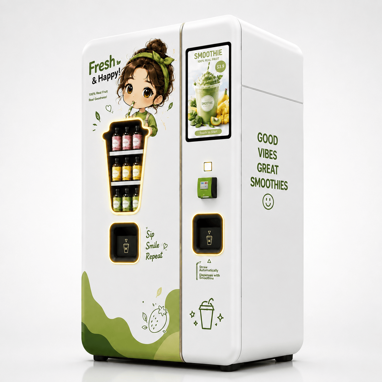 Small Fresh Smoothie Vending Machine with Automatic Blender, Smart Payment System, 21.5-Inch Touchscreen, Self-Cleaning Function for Healthy Beverage Retail Business