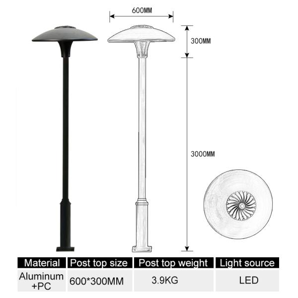 50w Luminaire Outdoor Post Top Pole Light For Streets Driveway Lights
