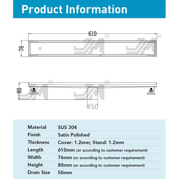 24 Inch Rectangle SS Shower Drain , Linear Floor Drain For Shower Bathrooms