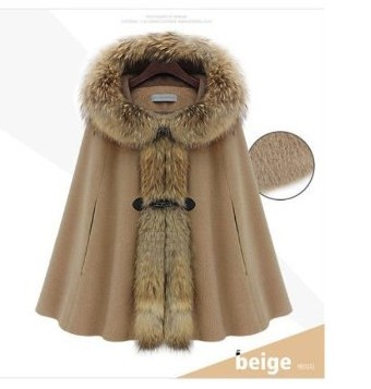 Prendas de vestir exteriores de lana sin mangas S-XL, capa del invierno de la capa encapuchada con el pelo del conejo