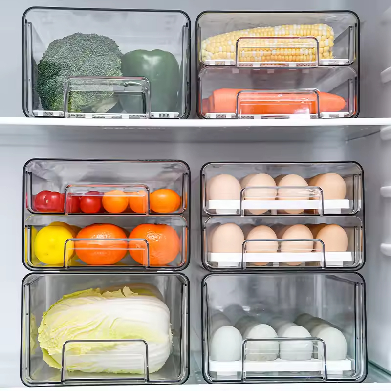 Wholesale Price Transparent Plastic Refrigerator Egg Dispenser Household Rectangle Food Freshness Preservation Container