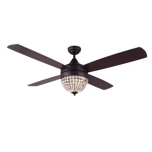 Ventilateur de refroidissement d'air moderne de 52 pouces Ventilateur de lampe de cristal Ventilateur de plafond Ventilateur de plafond ORB Lumière avec 4 lames de contreplaqué