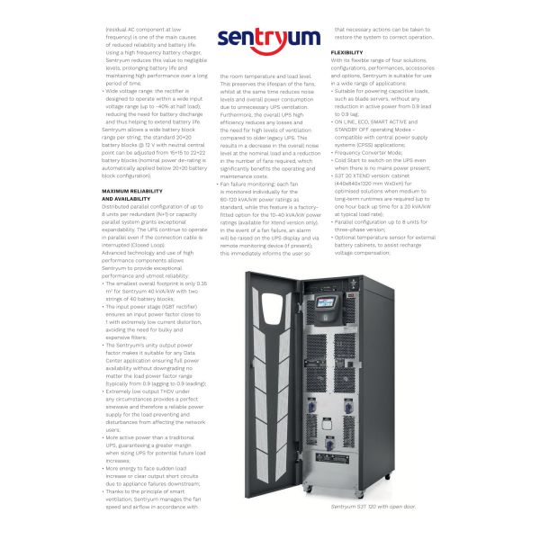 Riello Tower UPS Sentryum Series 10-120KVA 380V 3:3/3:1 Online UPS for Small Data Centre and Medical Industry