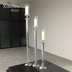Pequeno porta-velas de vidro de cristal Luxury Event Table Decoration Long Pole 115CM