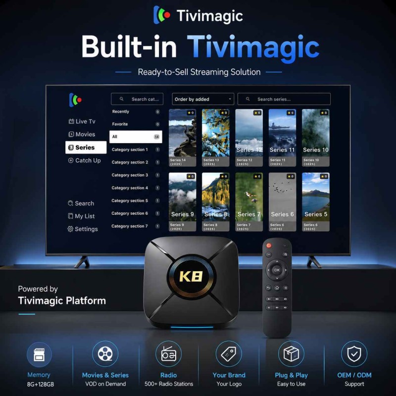 Wholesale K8 Smart Tv Box With Built-in Tivimagic Streaming Player 8+128gb