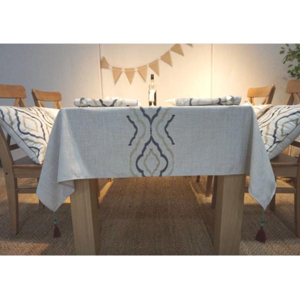 Country Style Geometric Decorative Table Cloths Embroidered Linen Cotton Material