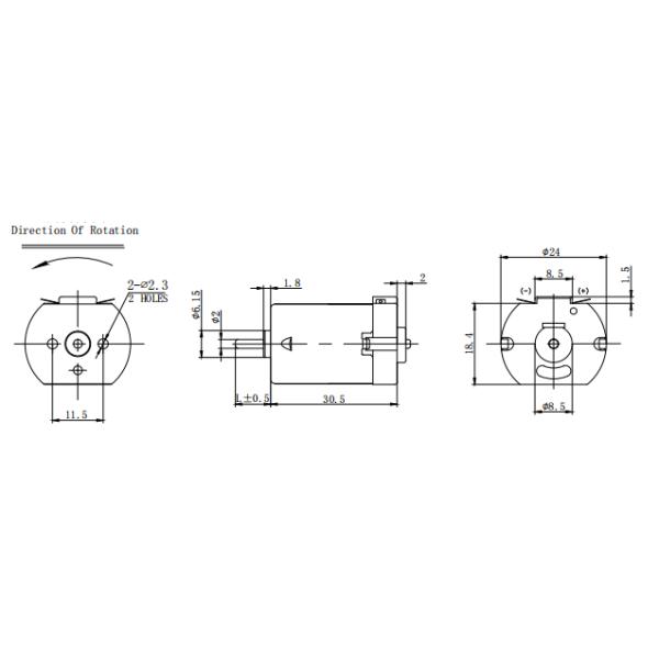 Motor eléctrico DC 12V 18V 24mm con cepillado de carbono plano