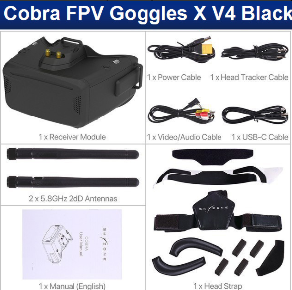 Skyzone Cobra X V4 5.8GHz FPV Goggles w/ SteadyView Receiver for FPV Racing drone