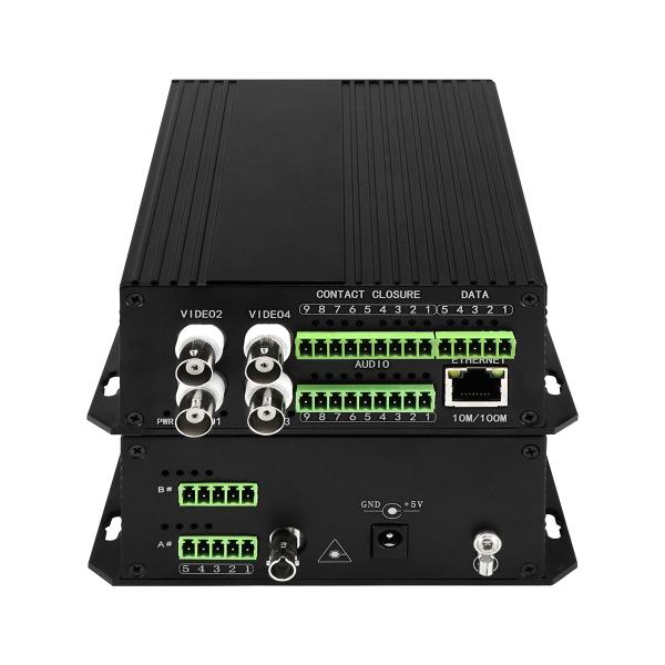 4 порта AV сбалансированный аудио Ethernet видео медиа преобразователь DC5V ST волокно
