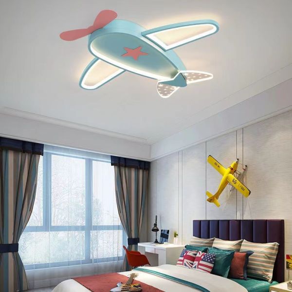 Kids Children Room LED Ceiling Fans Dimmable Remote Control Creative Plane Ceiling Fan With LED Light (WH-CLL-64)