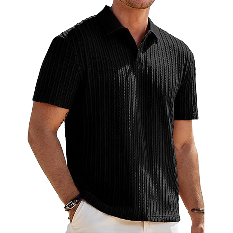 Men's Casual Summer Short Sleeve for Polo Shirt Button Breathable Geometric Pattern 100% Polyester Knit Stretch Golf Shirt for