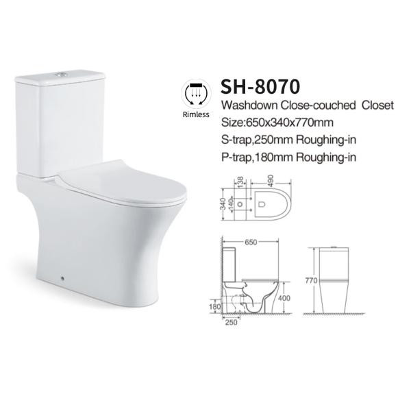 Modern Ceramic Sanitary Ware Round Rimless Tornado Bathroom Two Piece Toilet