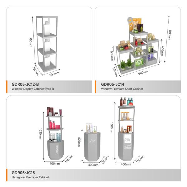 Display Showcase Grey Wooden Showcase Cabinet For Space-Saving Store Design And Branded Display Shelf