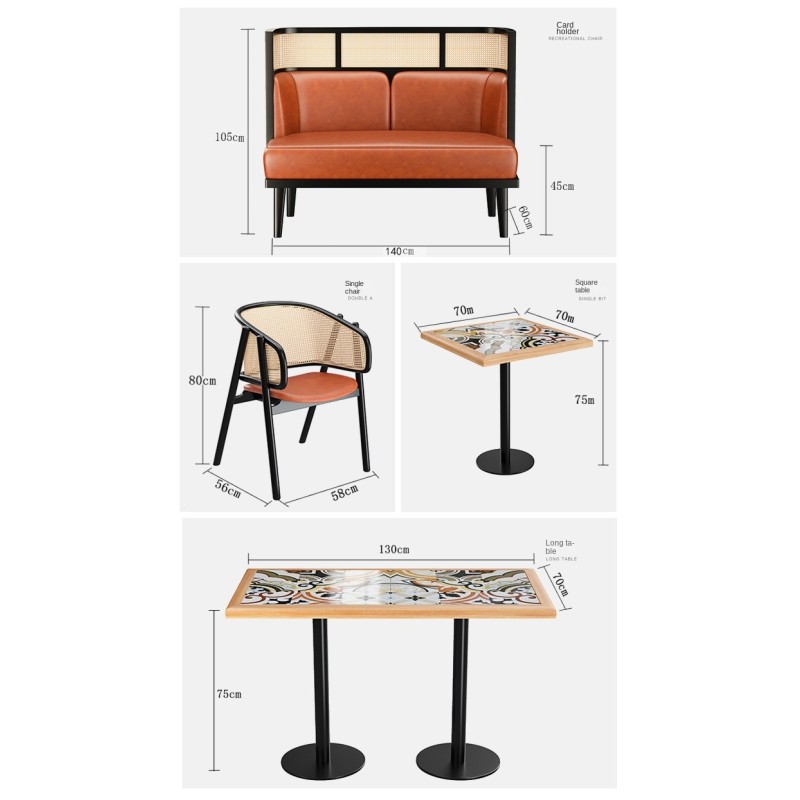 High Quality Modern Wood Seat Rattan Dining Chair,table and Booth Furniture for Restaurant