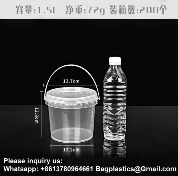 Bucket With Lid, Clear Bucket, Plastic Food Storage Container, Ice Cream Bucket, Reusable Container, Plastic Bucket, Tub With Lid, Storage Container, Round Plastic Pail, BPA Free, Pail With Handle