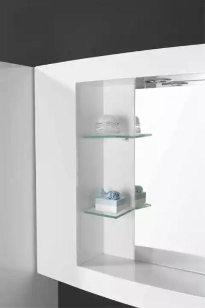 Floating Cabinet Modern Bathroom Vanity In Green Glass Top White Glossy