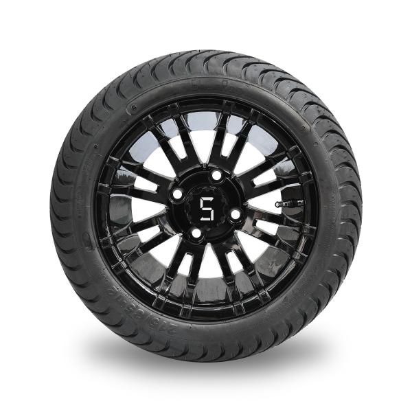 12'' Glossy Black Golf Cart Wheels And 215/35-12 Low Profile Tires Assembly