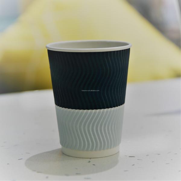 Coffee Paper Cups 12OZ Double Wall Disposable Customized Printed Ripple Kraft Cup