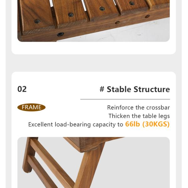 Folding Oak Camping Table 67x39cm with 30kg Load Capacity