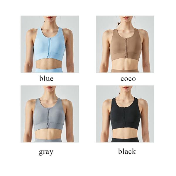 Front Middle Zipper women Yoga Bra High Strength Female Nude Lining Sports Bra
