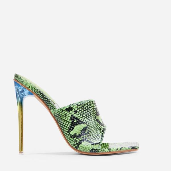 Janbal 10cm Women'S High Heel Slippers Faux Snake Print Open Toe