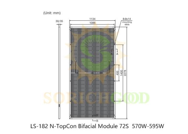 570W 182 N-TopCon Bifacial Module 72S High Performance Mono PV Solar Panels