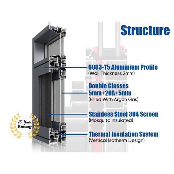 Aluminium Casement Window Soundproof Minimalist Design Vertical Opening Pattern Frame Folding