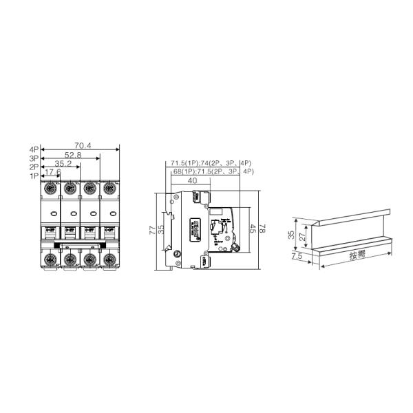 Electrical DC single double pole 1/2/3/4 P 40-125A 1A 2A 3A 4A 3 phase MCB mini circuit breakers