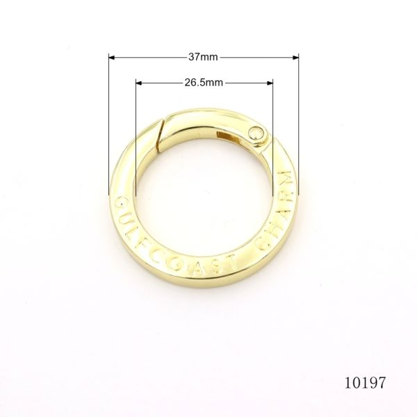 Custom Brand Logo Engraved Round Spring Clasp Metal Spring Ring Carabiner for Keychains/Handbags