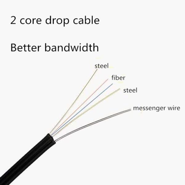 Steel Rod 2 Core Outdoor FTTH Drop Cable 5mm*2mm Cable Size