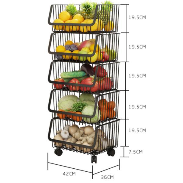 5 Tier 105cm Height Steel Kitchen Basket Rack For Vegetable Storage