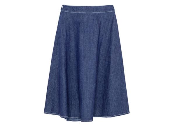 Indigo Denim Ladies Skirt Dress Beltd High Waist Knee Length Skirt Wide Hem