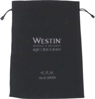 O hotel feito sob encomenda do material de veludo ensaca sacos de secador do cabelo para hotéis com cordão